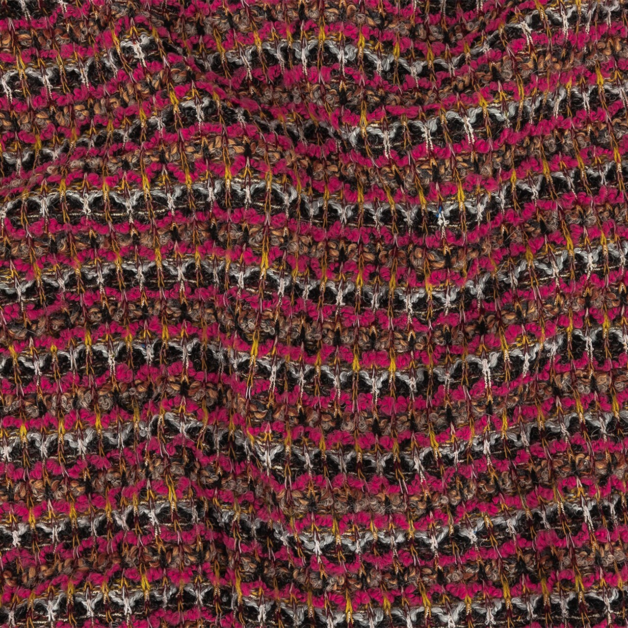 1 Yard Italian Hot Pink, Gray and Mustard Stripes Wool Boucle Sweater Knit 58’’ Width